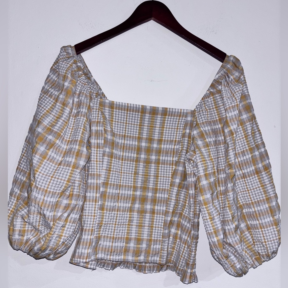 Maeve Yellow and White Plaid Blouse
